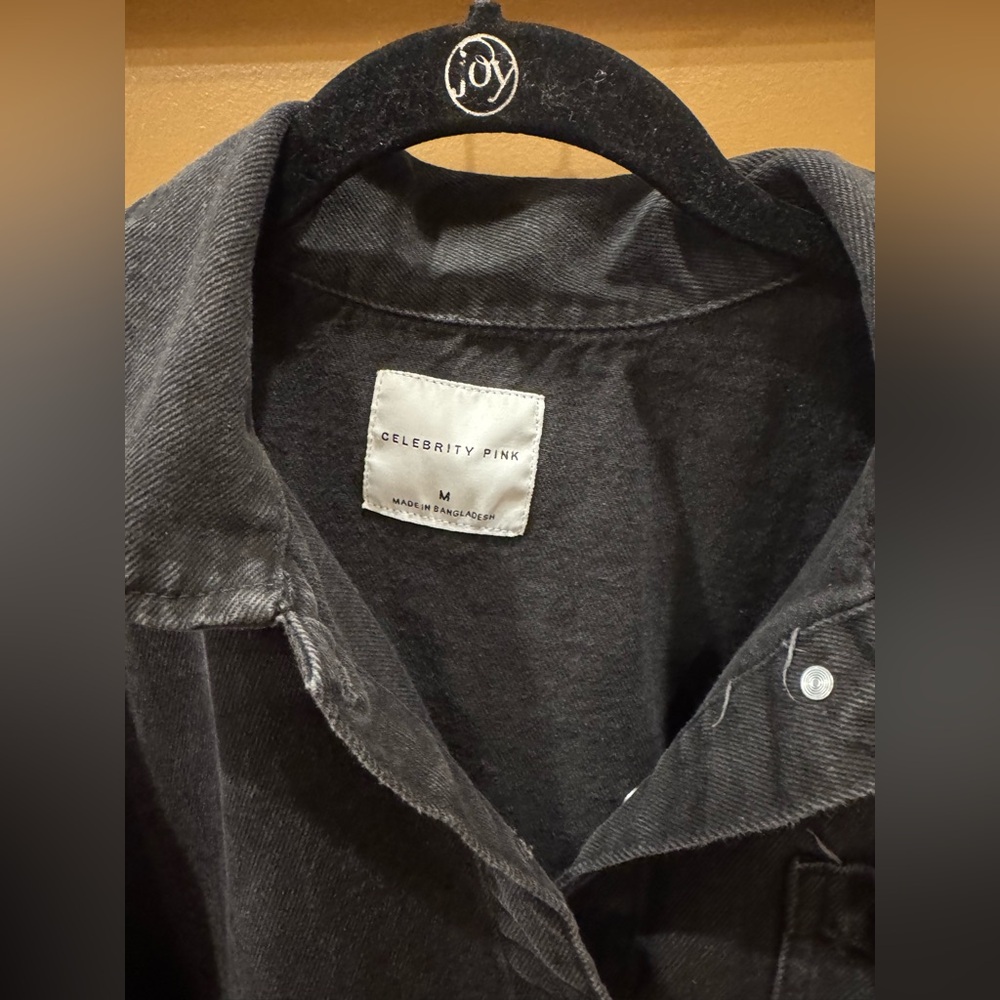 Celebrity Pink: Black Denim Frayed Hem Button-Up Women’s Jacket Size Medium - Picture 6 of 14